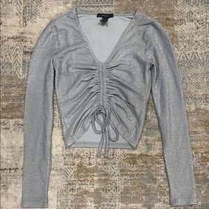 ‼️ Forever 21 Glittery Silver Ruched Long Sleeve Top ‼️